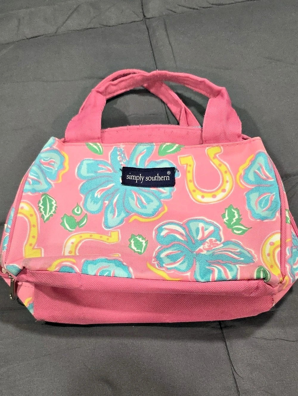 simply southern Insulated Floral Bag in Pink & Blue